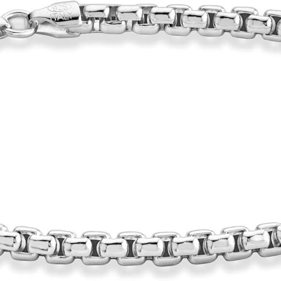 Sterling Silver Chain Bracelet 3.5mm Square Rolo Italian Unisex Jewelry - Picture 1 of 6